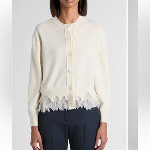 Authentic NWT Alexander McQueen Cream Lace-Trimmed Women's Sweater XL
